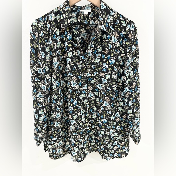 J. Jill Black Floral Button Front Layered Tunic Size Small Petite - Picture 4 of 6